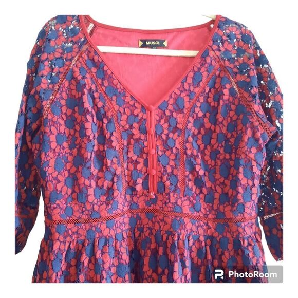 Miusol Floral Lace 3/4 Sleeve V Neck A Line Dress - Picture 4 of 4